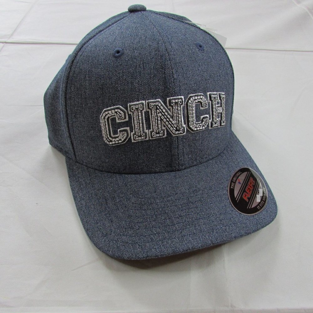 Cinch Men's S/M Logo FLEXFIT Baseball Cap Hat - Heather Navy Blue MCC0627791